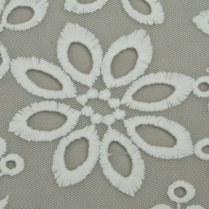 White Color Net Embroidery Fabric