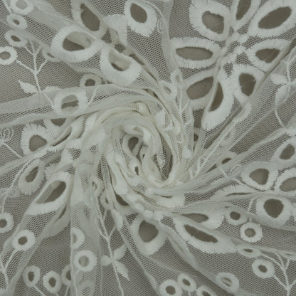 White Color Net Embroidery Fabric