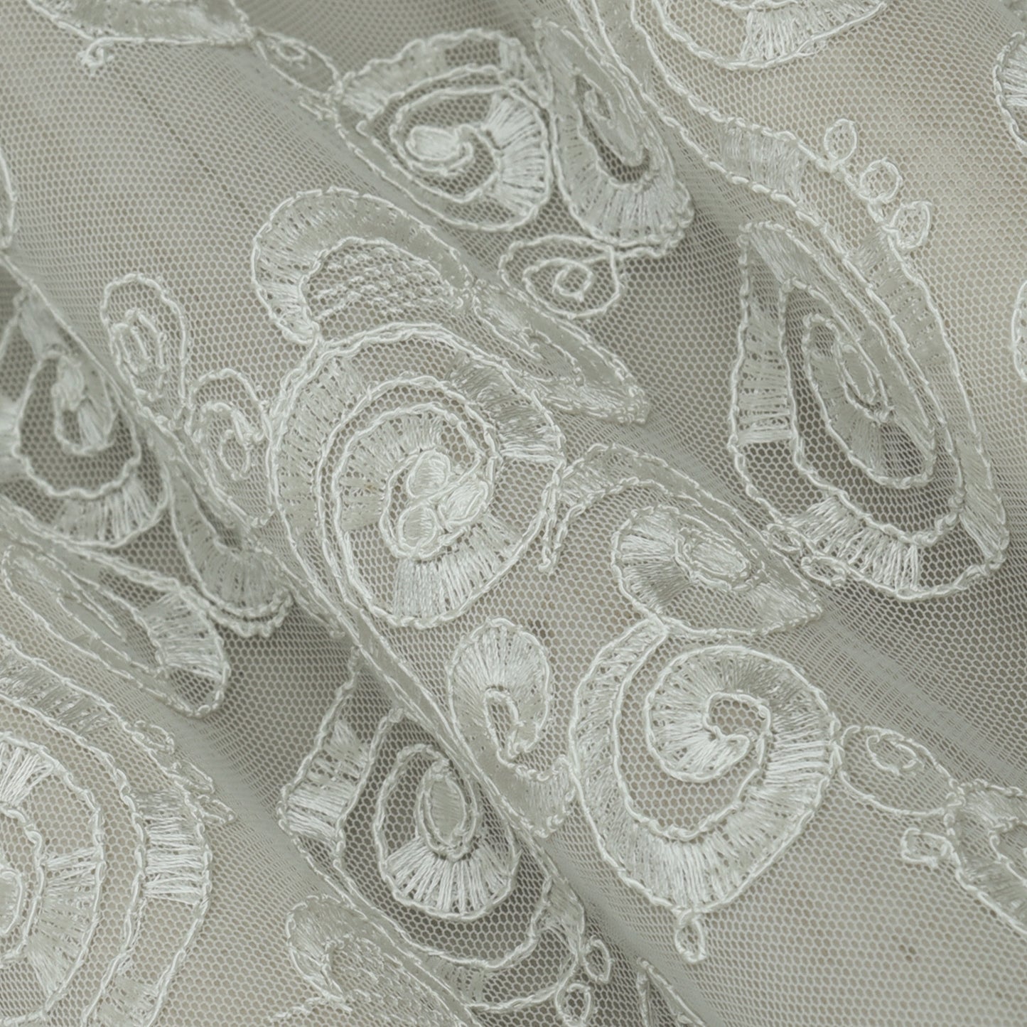 White Color Net Embroidery Fabric