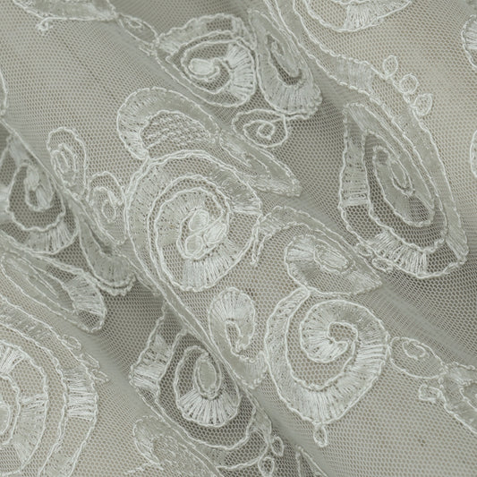 White Color Net Embroidery Fabric