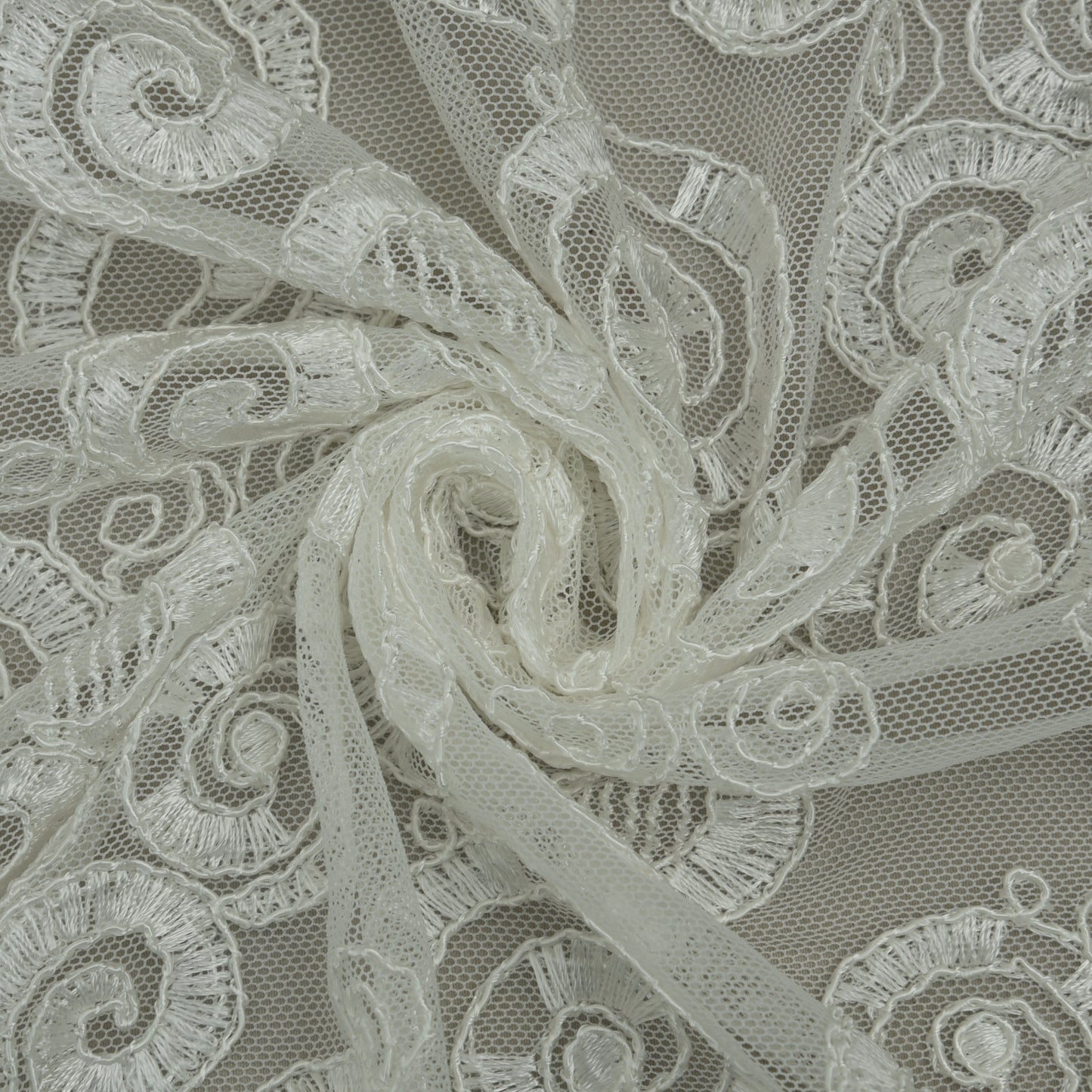 White Color Net Embroidery Fabric