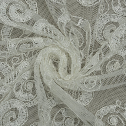 White Color Net Embroidery Fabric