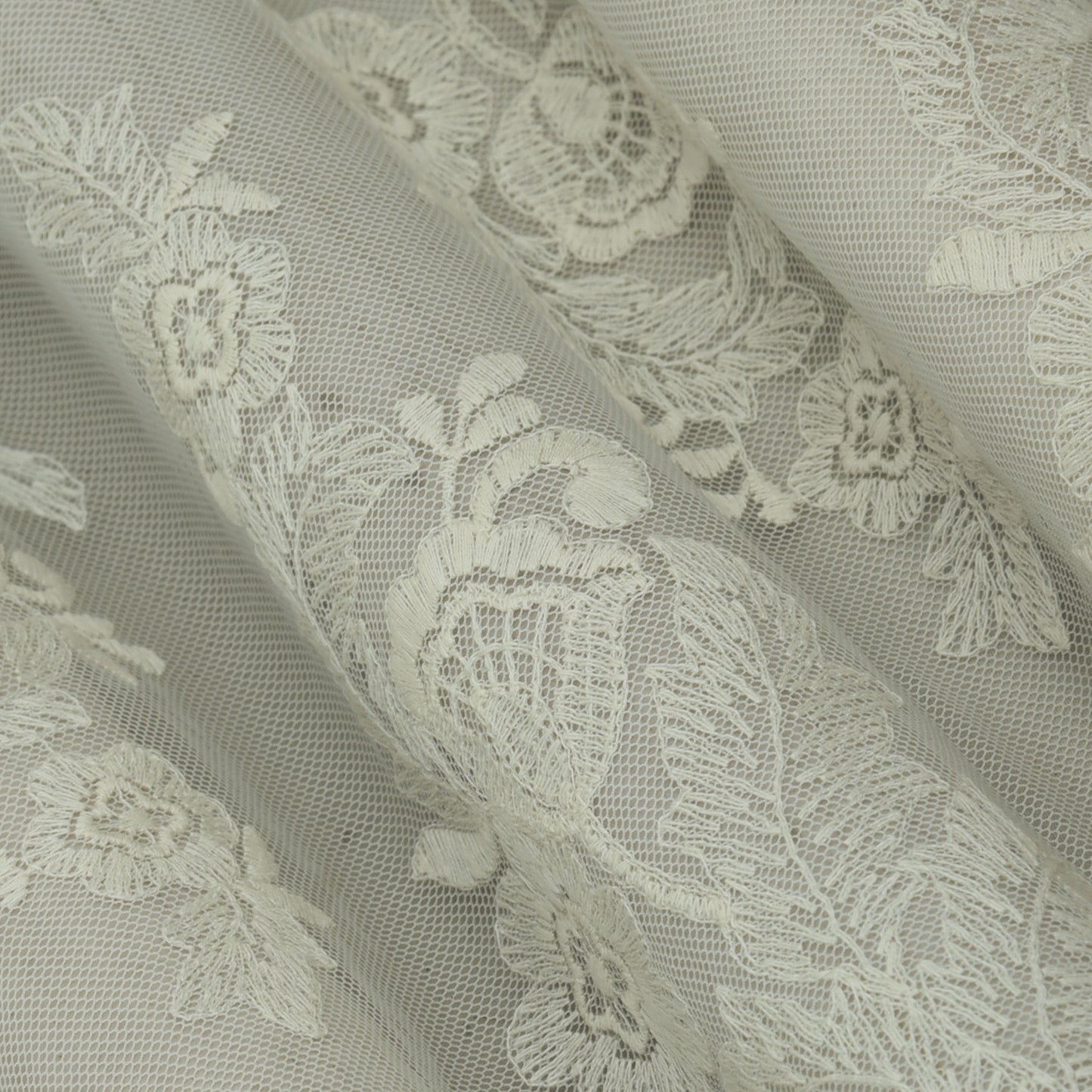 White Color Net Embroidery Fabric