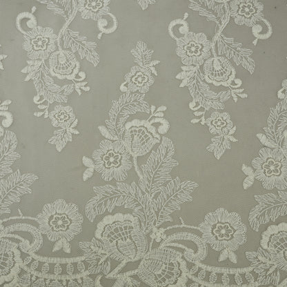 White Color Net Embroidery Fabric