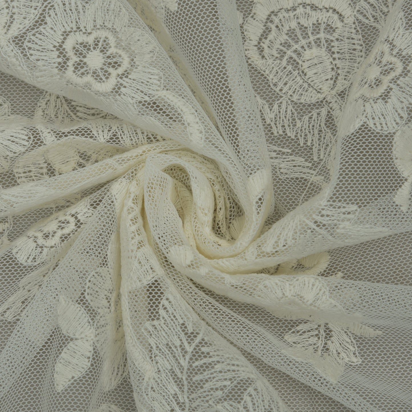 White Color Net Embroidery Fabric