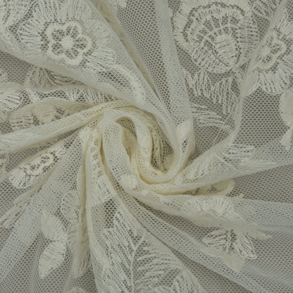 White Color Net Embroidery Fabric