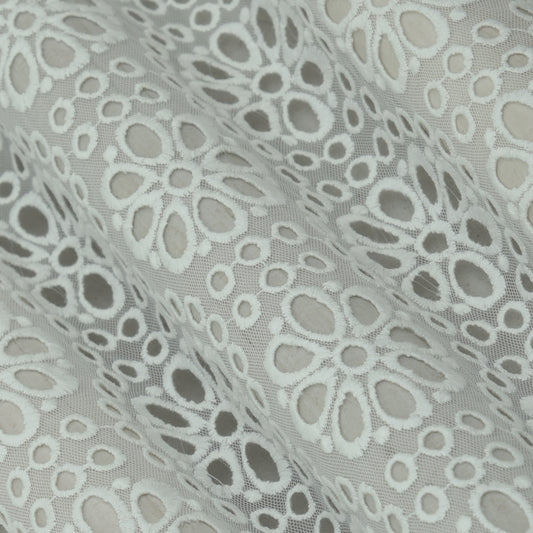 White Color Net Embroidery Fabric