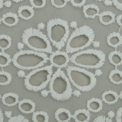 White Color Net Embroidery Fabric