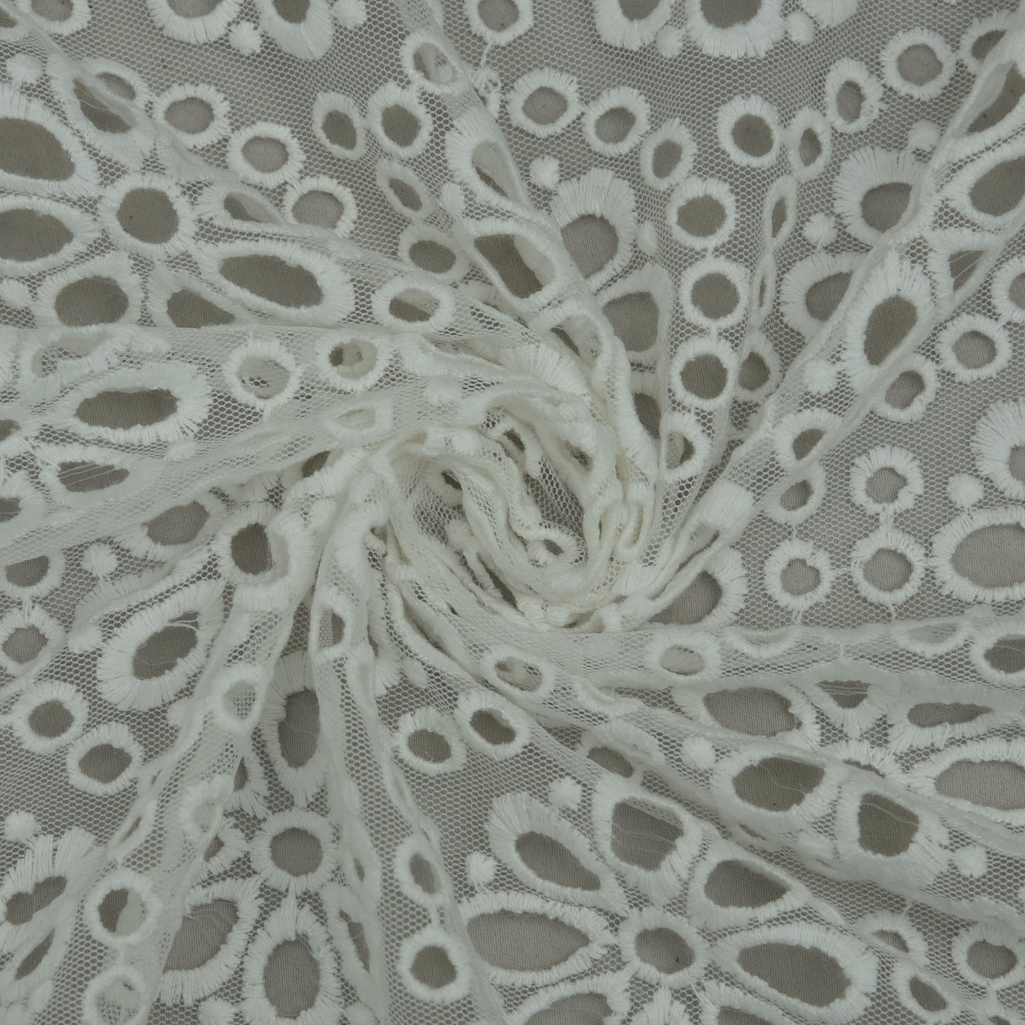 White Color Net Embroidery Fabric