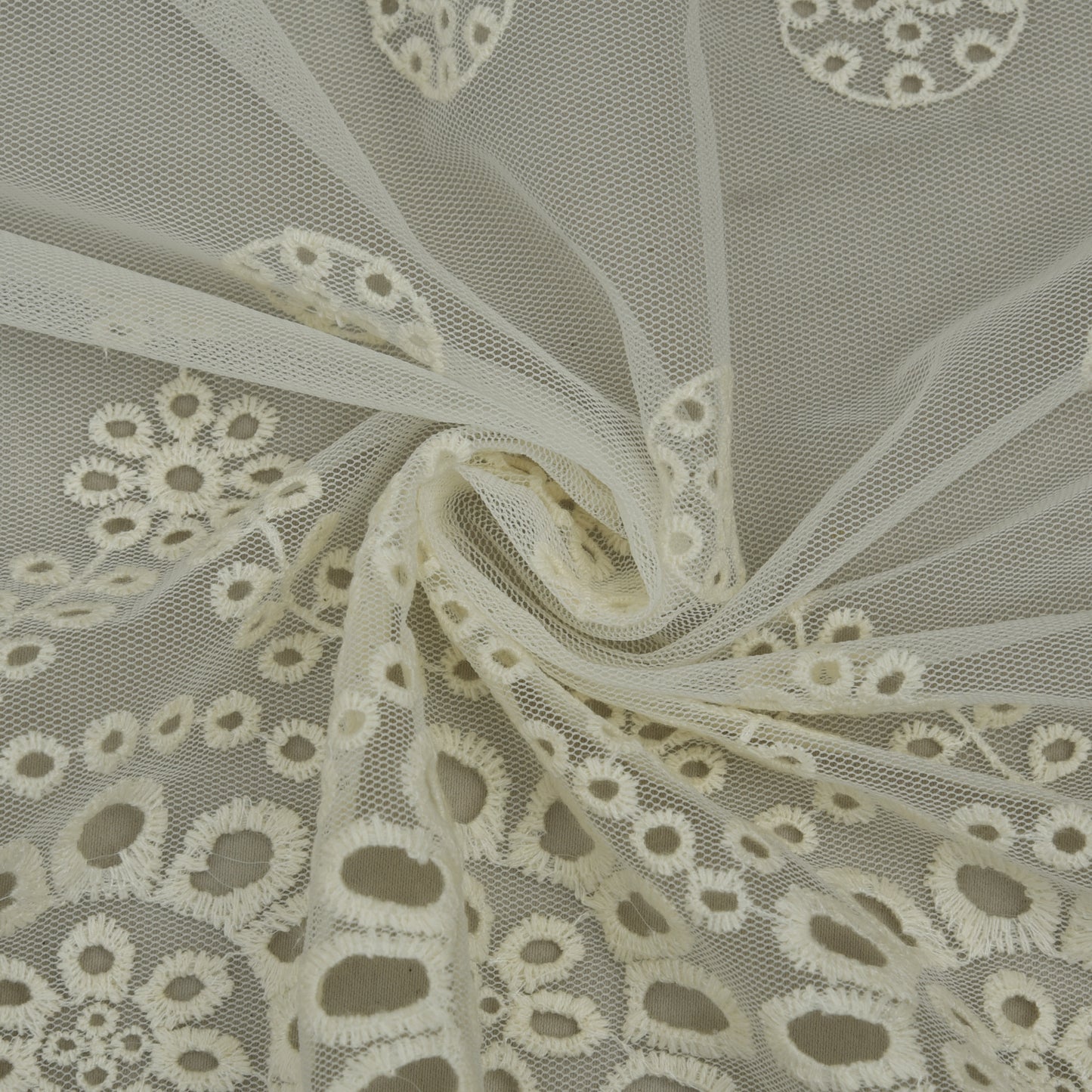 Off White Color Net Embroidery Fabric