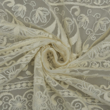 Off White Color Net Embroidery Fabric