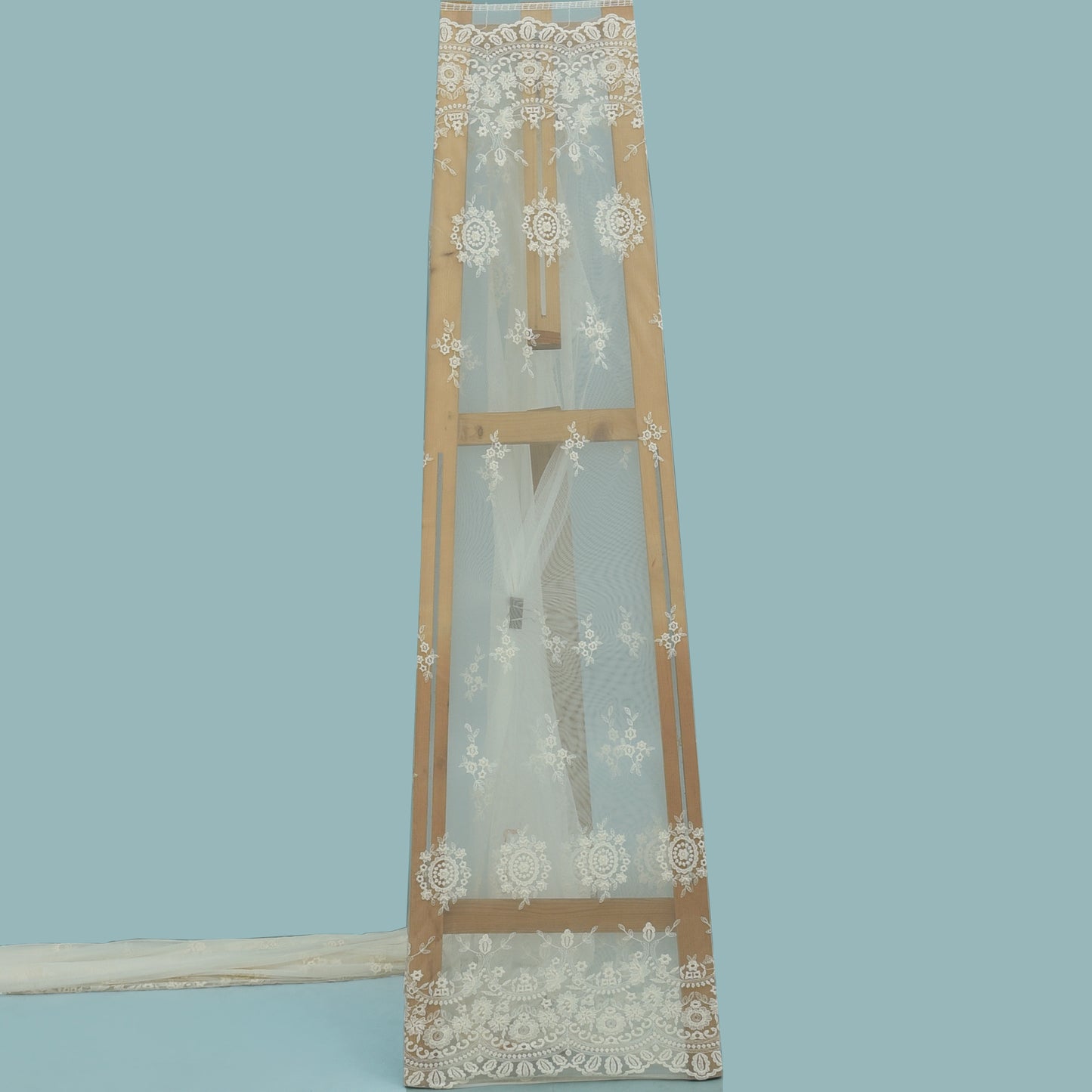 Off White Color Net Embroidery Fabric