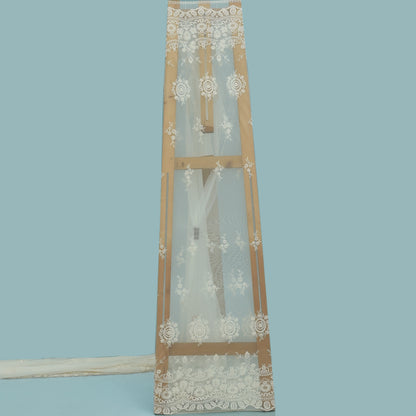 Off White Color Net Embroidery Fabric