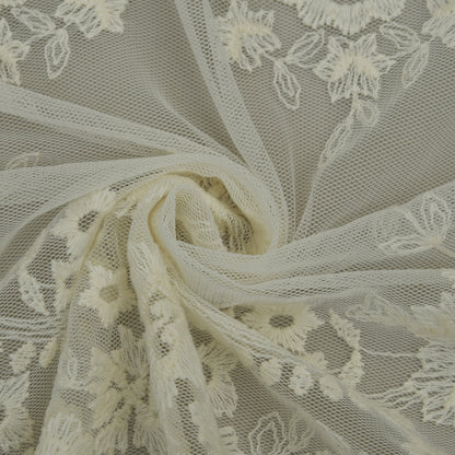 Off White Color Net Embroidery Fabric