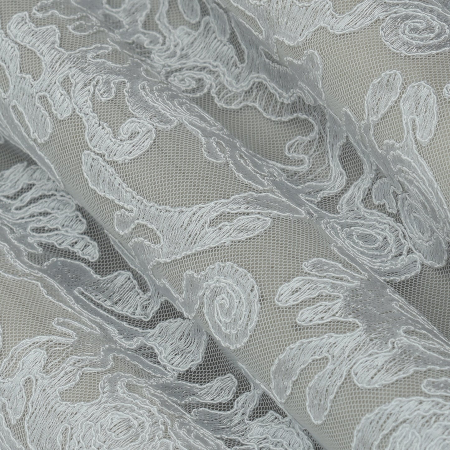 White Color Net Embroidery Fabric