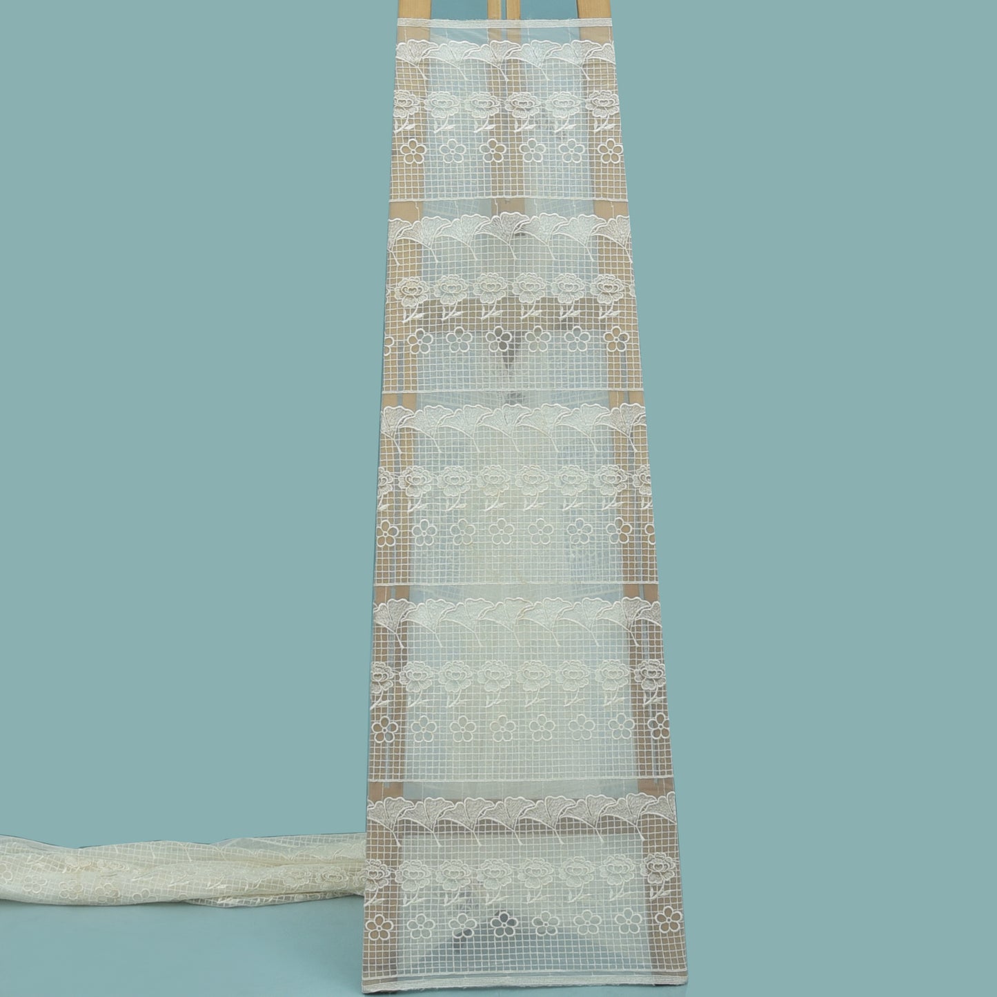 Off White Color Net Embroidery Fabric