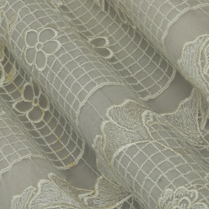 Off White Color Net Embroidery Fabric