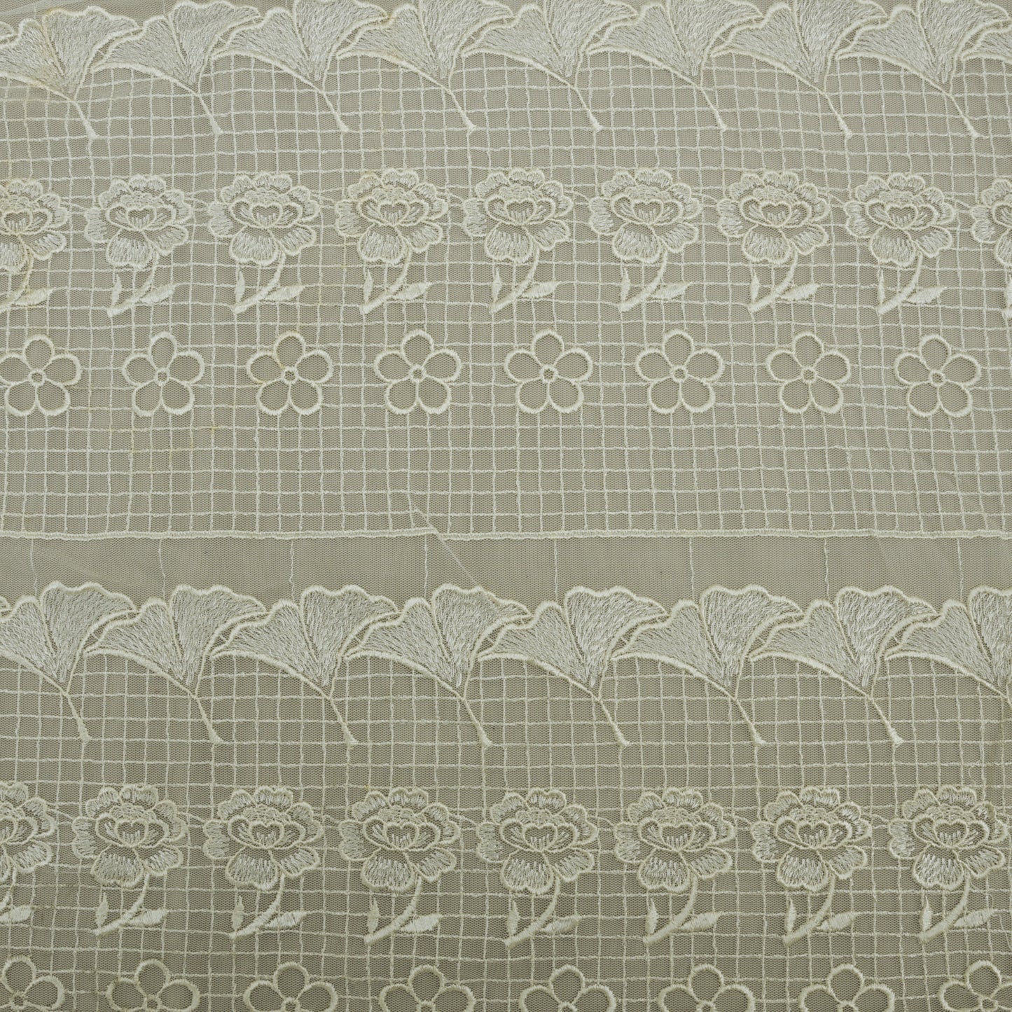 Off White Color Net Embroidery Fabric