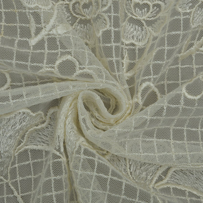 Off White Color Net Embroidery Fabric