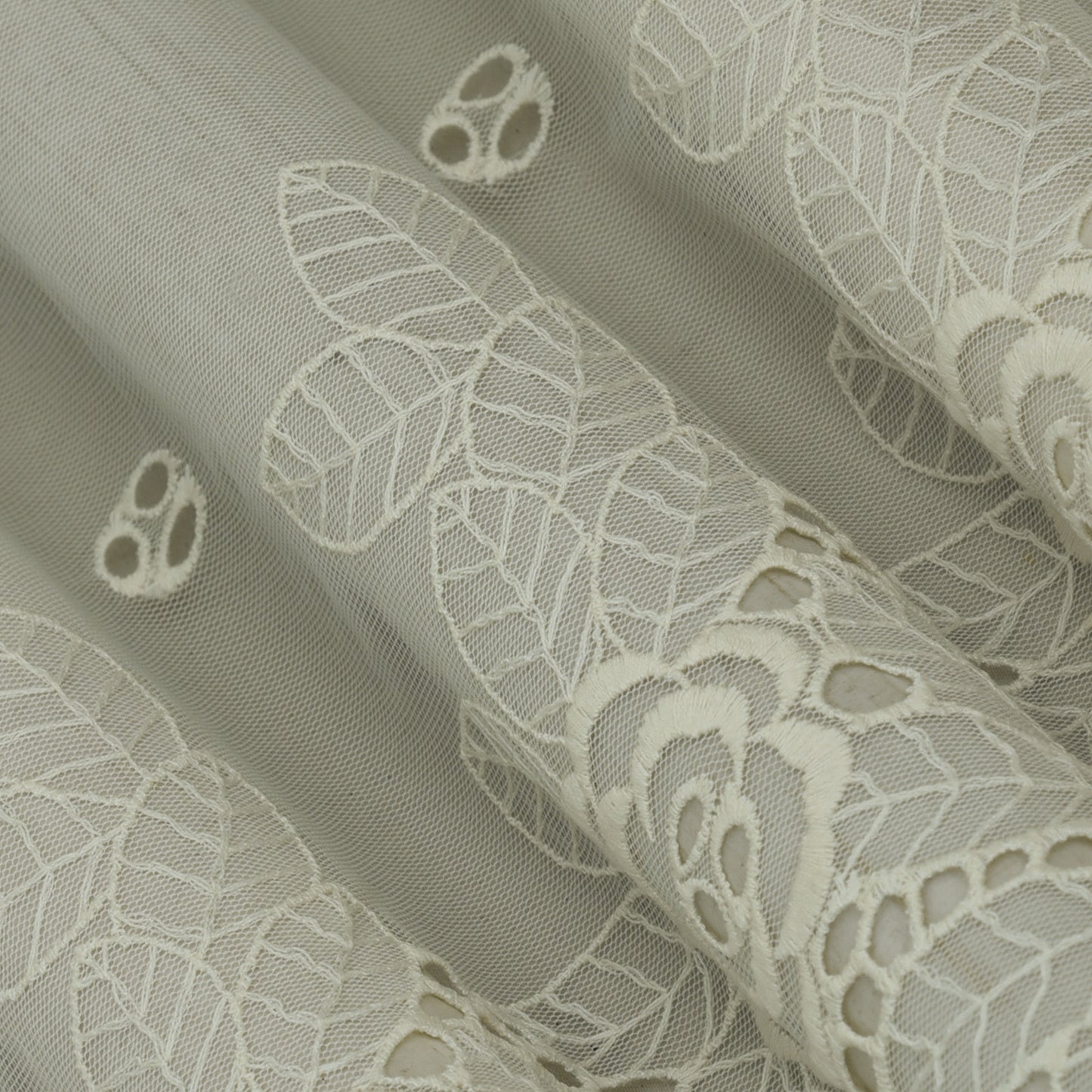 Off White Color Net Embroidery Fabric