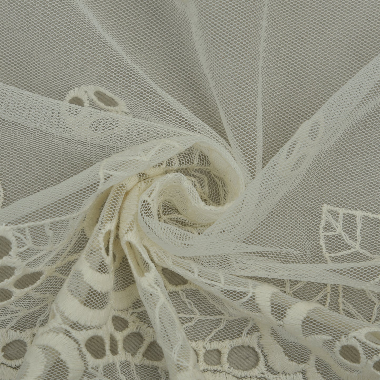 Off White Color Net Embroidery Fabric