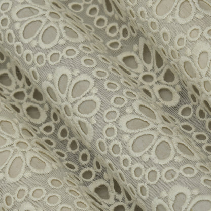 Off White Color Net Embroidery Fabric