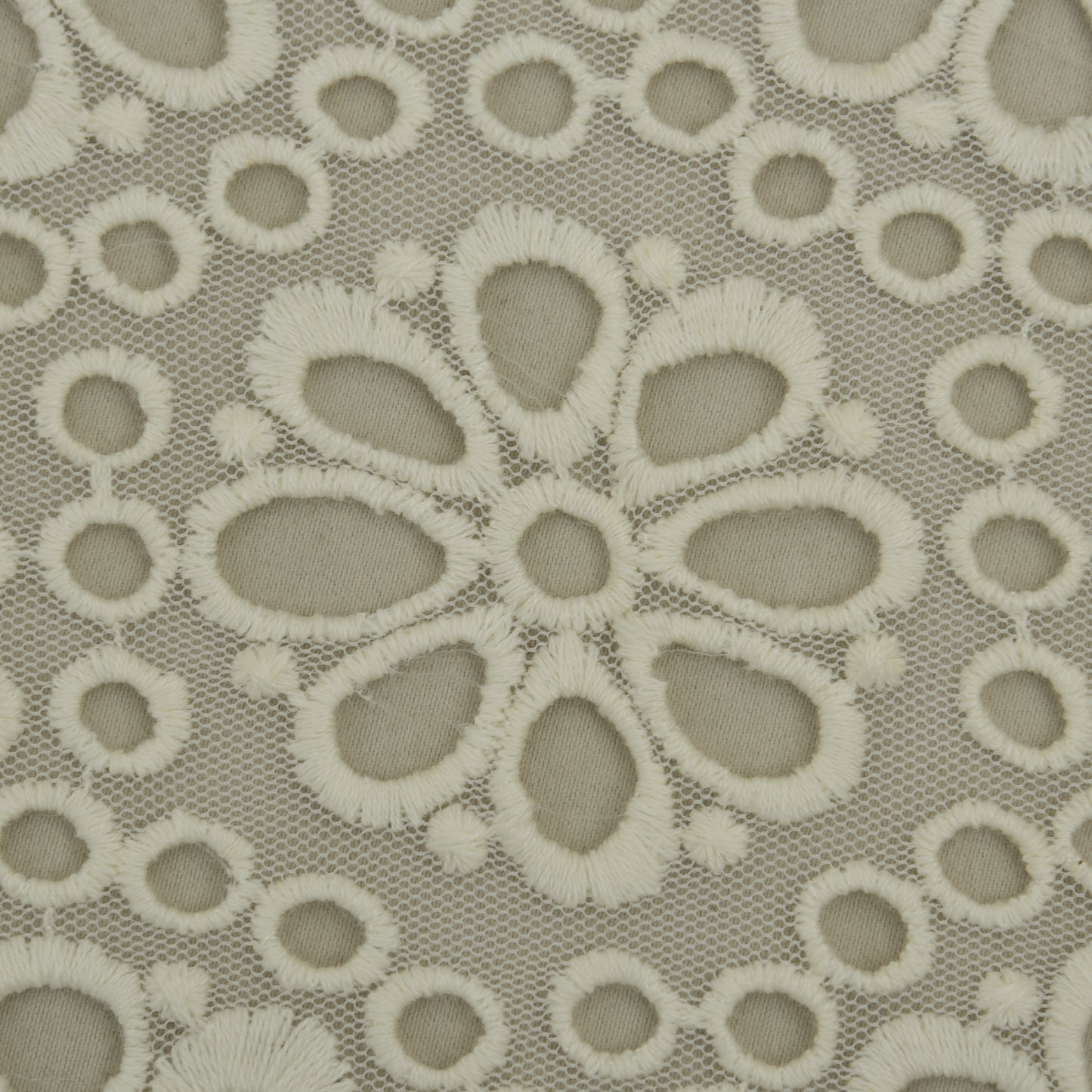 Off White Color Net Embroidery Fabric