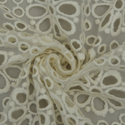 Off White Color Net Embroidery Fabric