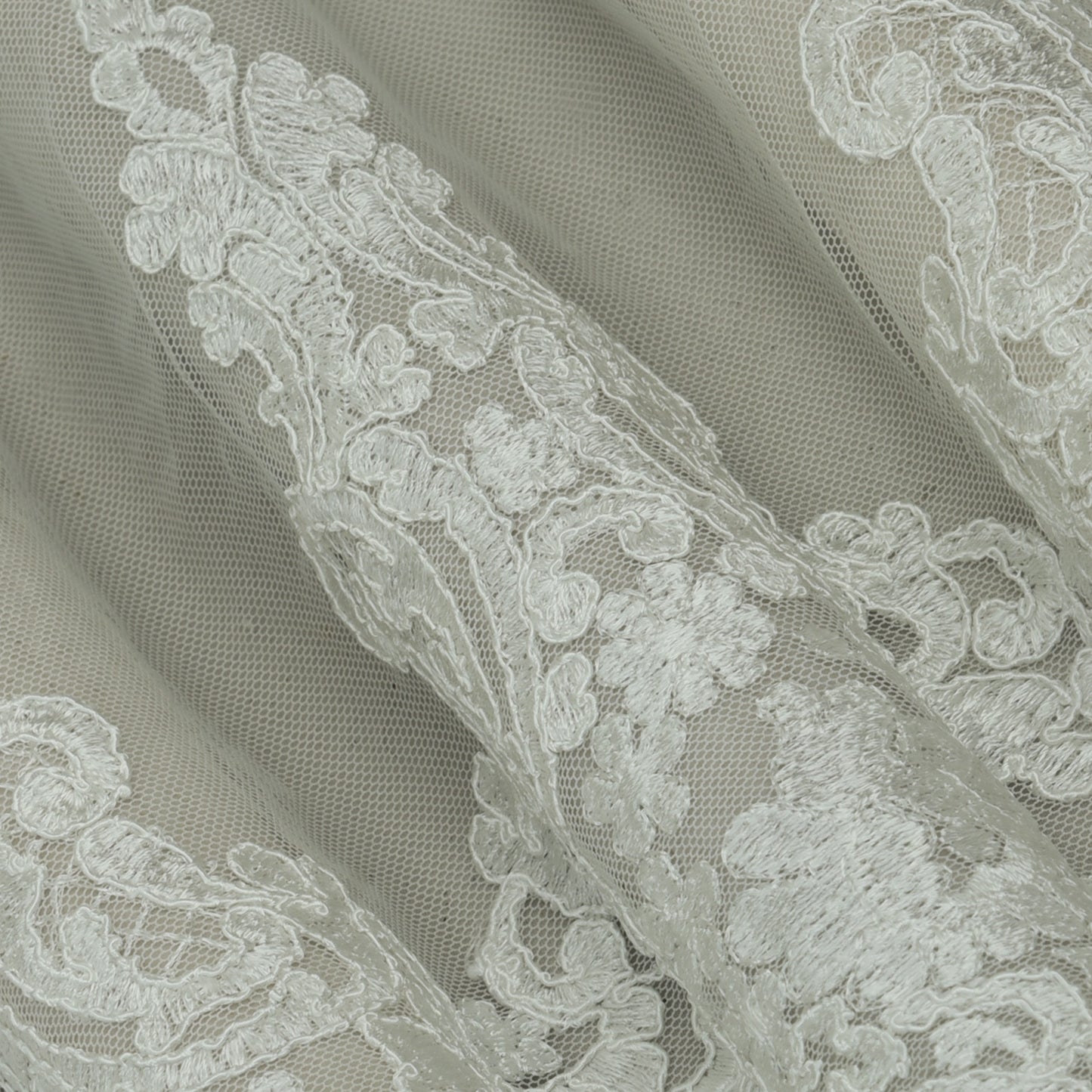 White Color Net Embroidery Fabric