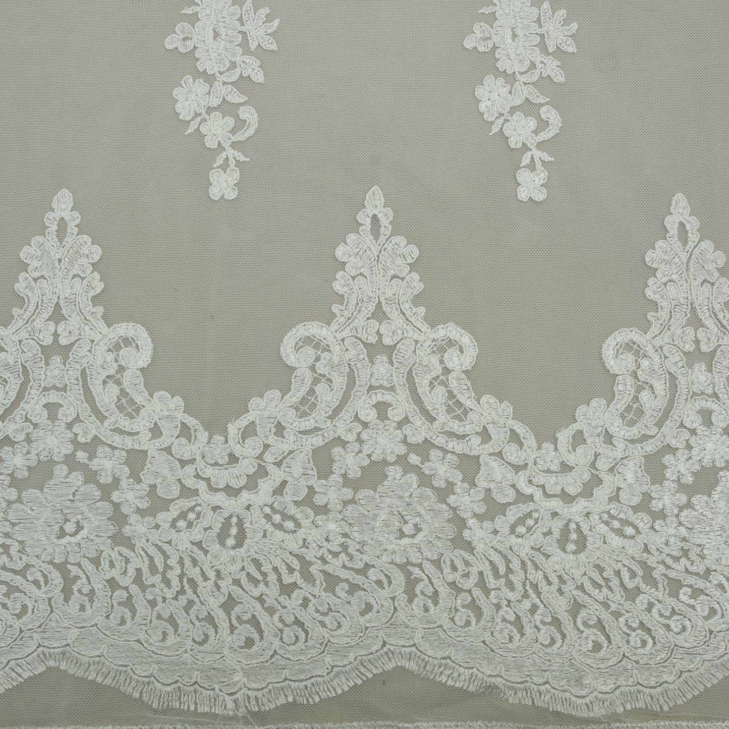 White Color Net Embroidery Fabric