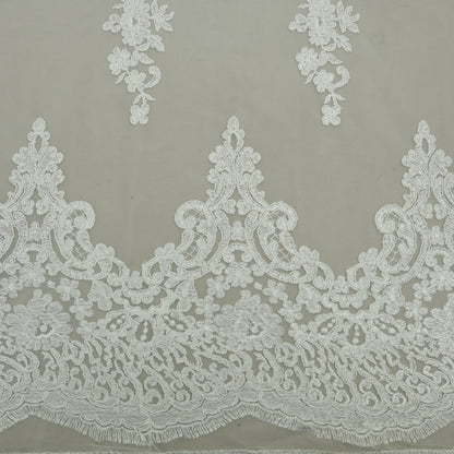 White Color Net Embroidery Fabric