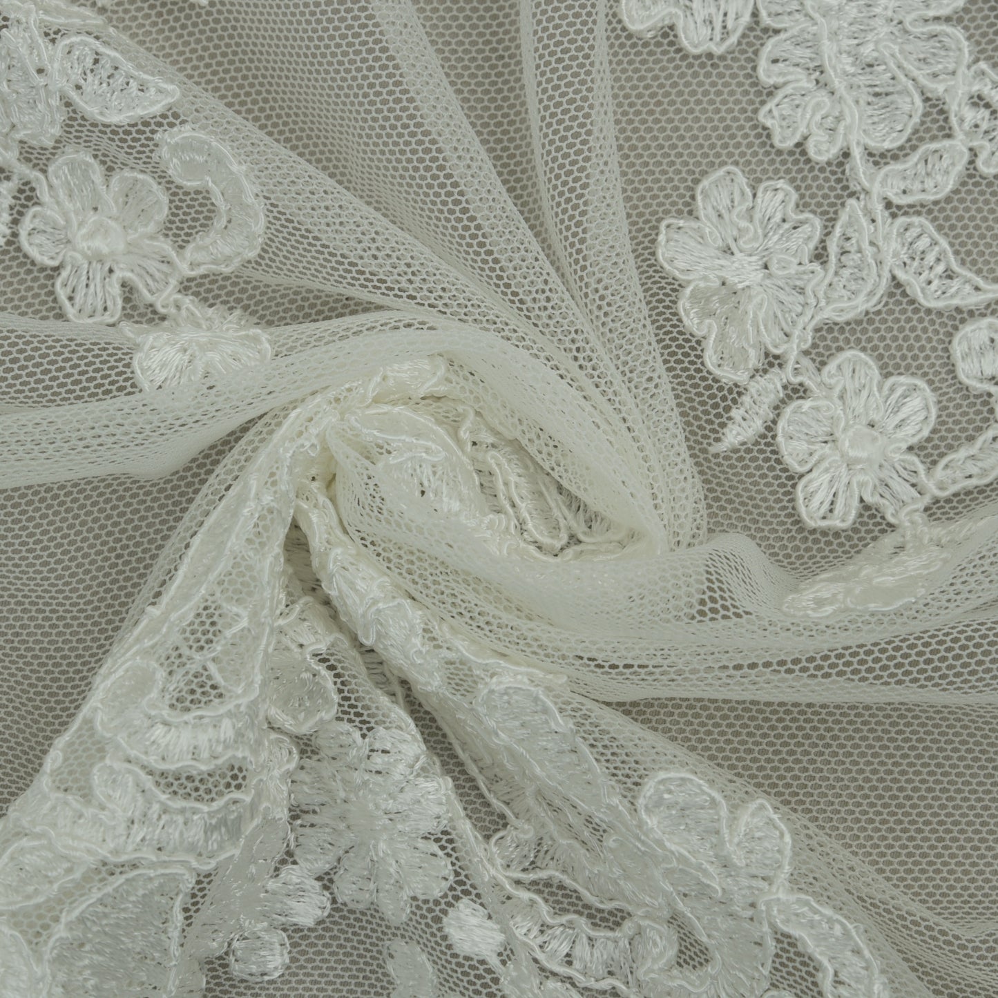 White Color Net Embroidery Fabric