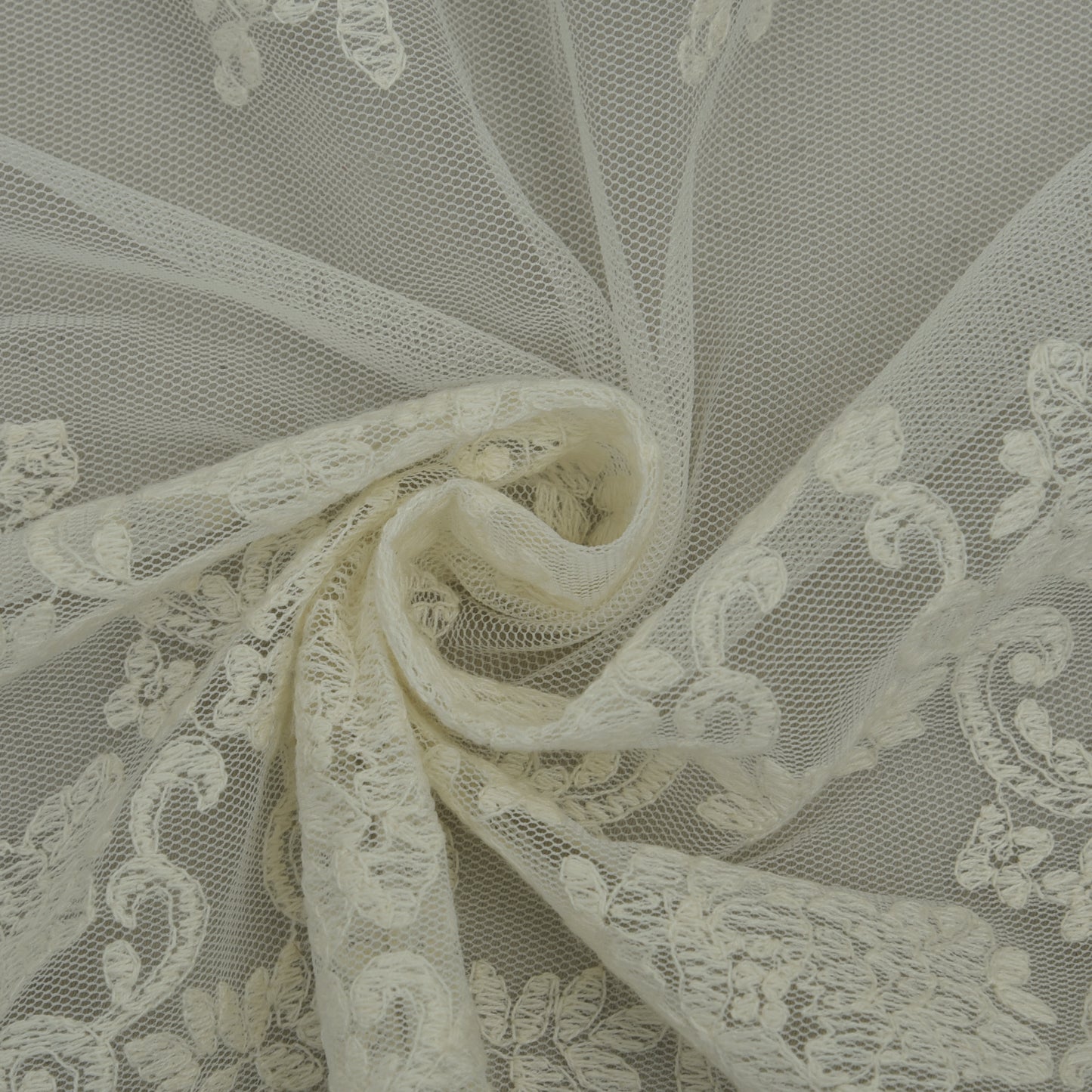 Off White Color Net Embroidery Fabric