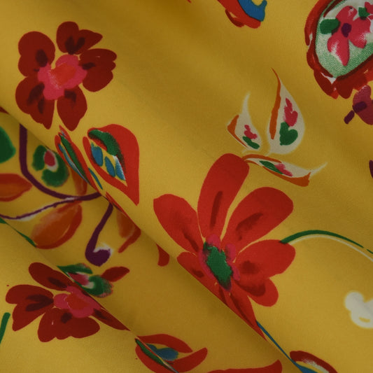 Yellow Color Armani Satin Print Fabric