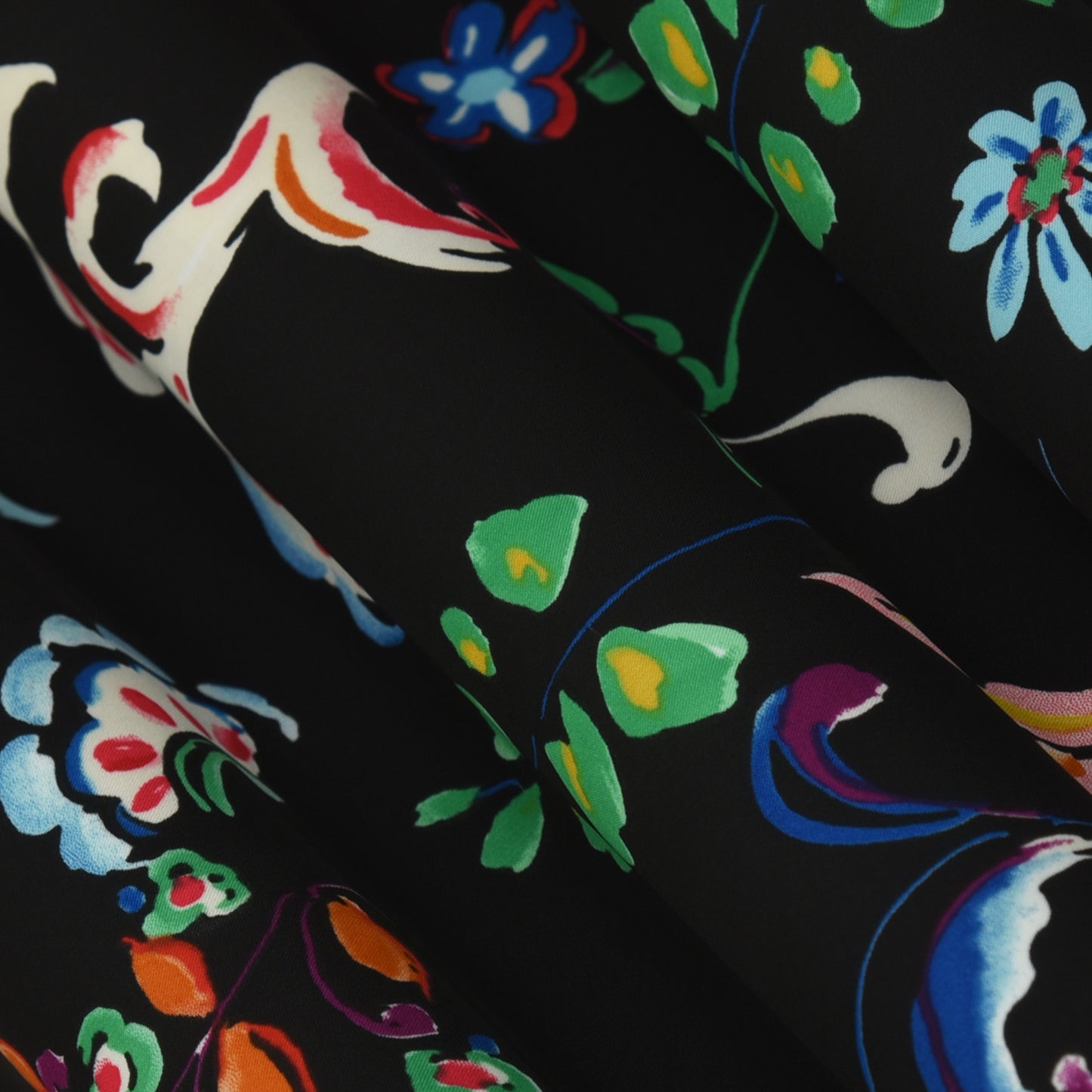 Black Color Armani Satin Print Fabric