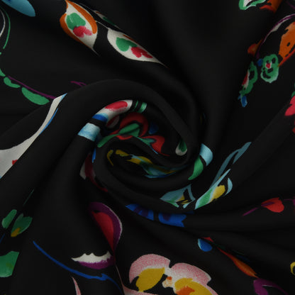 Black Color Armani Satin Print Fabric