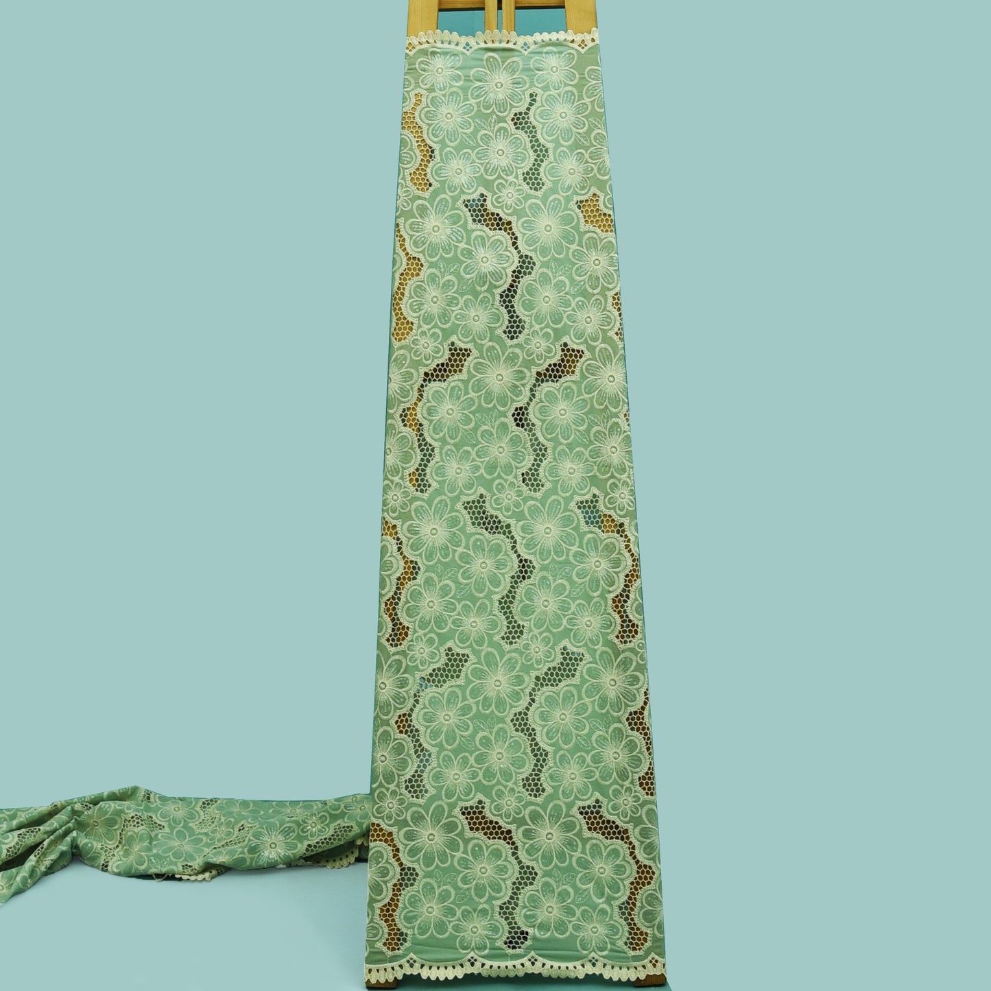 Pista Green Color Crepe Embroidery Fabric