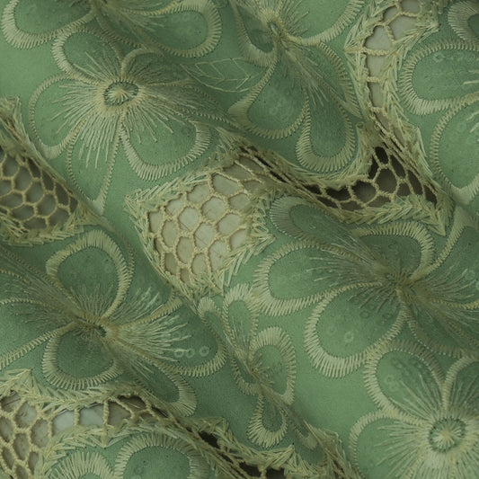 Pista Green Color Crepe Embroidery Fabric