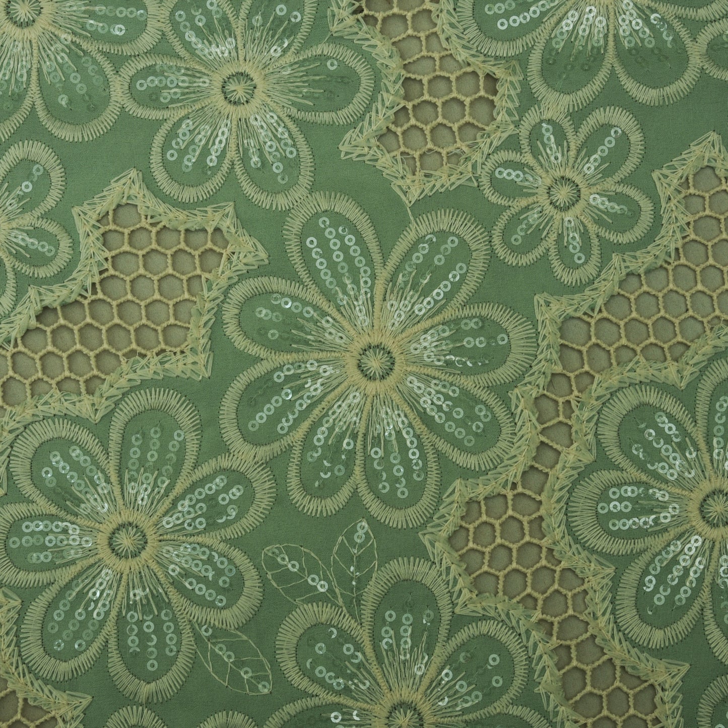Pista Green Color Crepe Embroidery Fabric