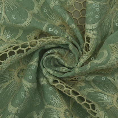 Pista Green Color Crepe Embroidery Fabric