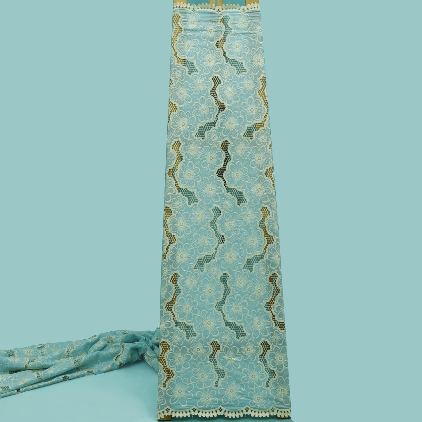 Light Blue Color Crepe Embroidery Fabric