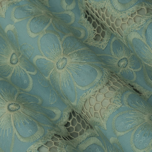 Light Blue Color Crepe Embroidery Fabric