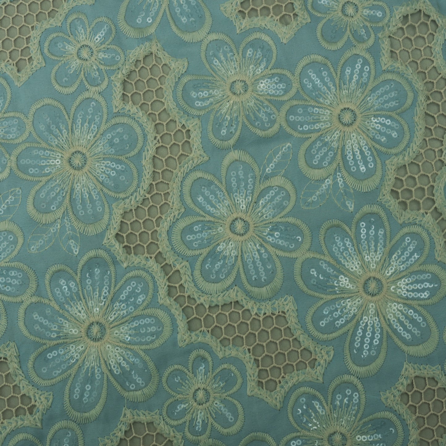 Light Blue Color Crepe Embroidery Fabric