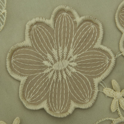 Beige Color Net Embroidery Fabric