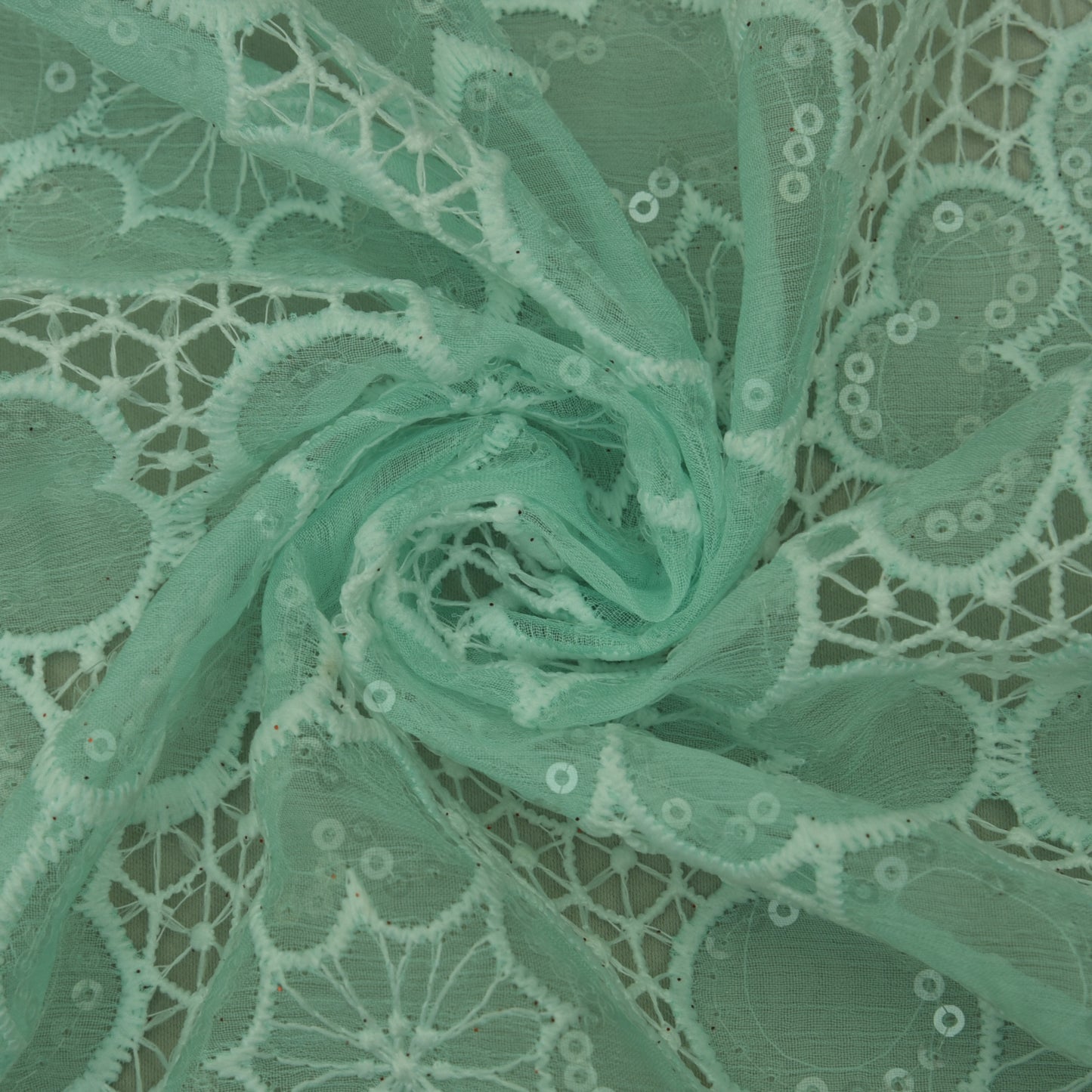 Green Color Chiffon Embroidery Fabric