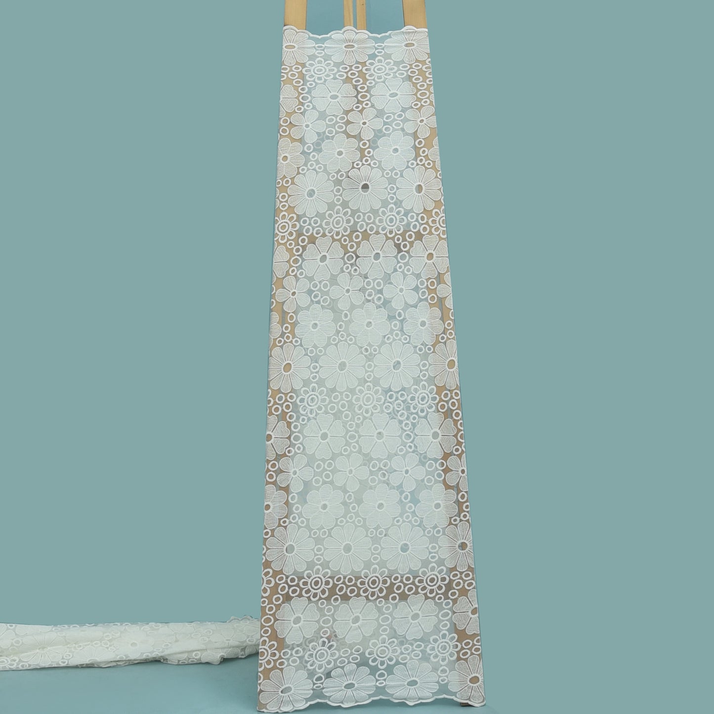 White Color Net Embroidery Fabric