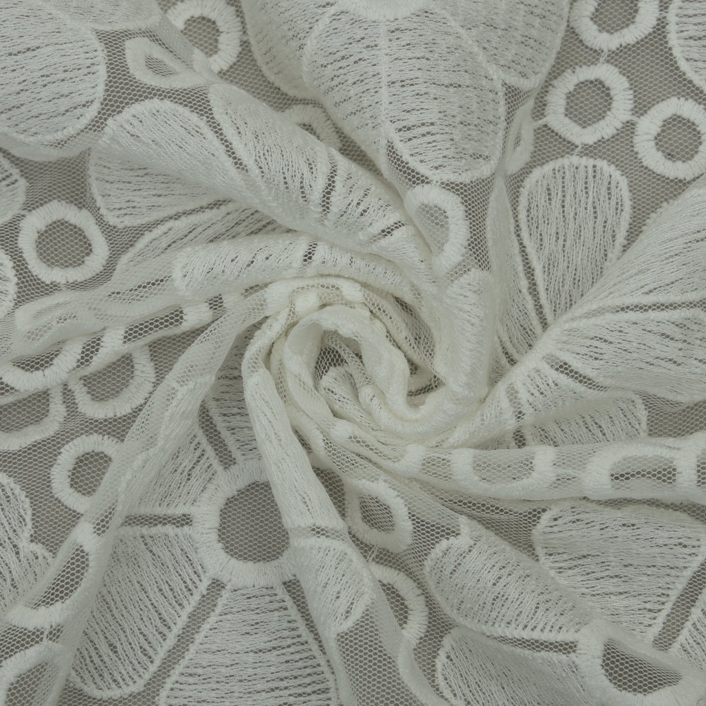 White Color Net Embroidery Fabric