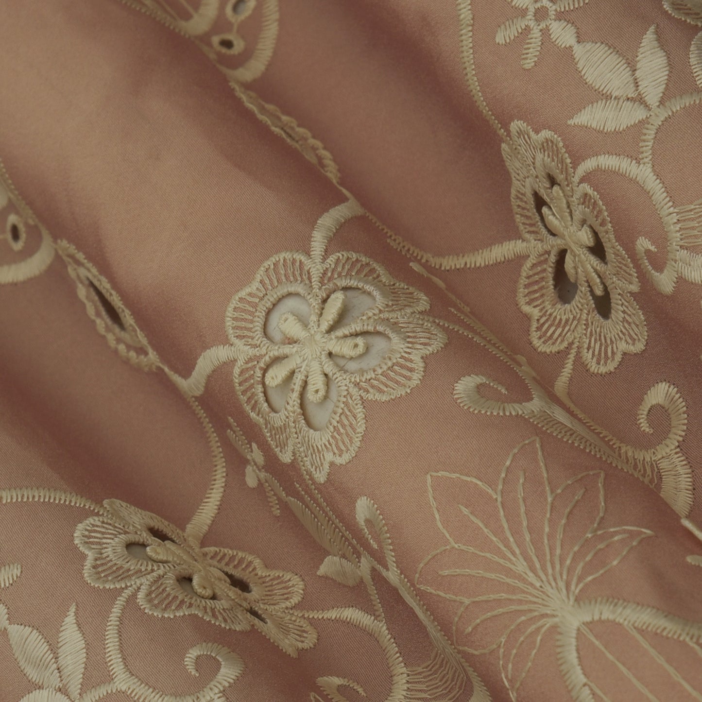 Peach Color Crepe Embroidery Fabric