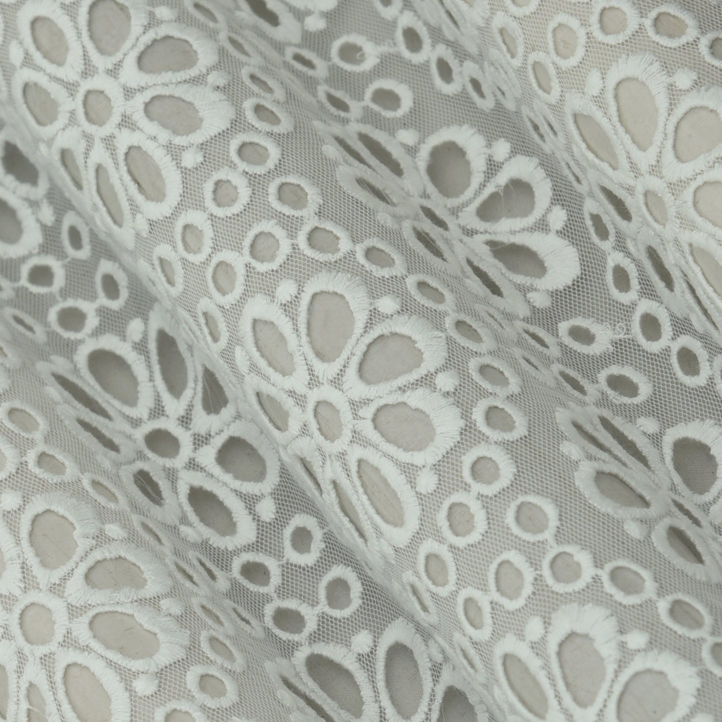 White Color Net Embroidery Fabric