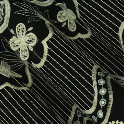 Black Color Crepe Embroidery Fabric
